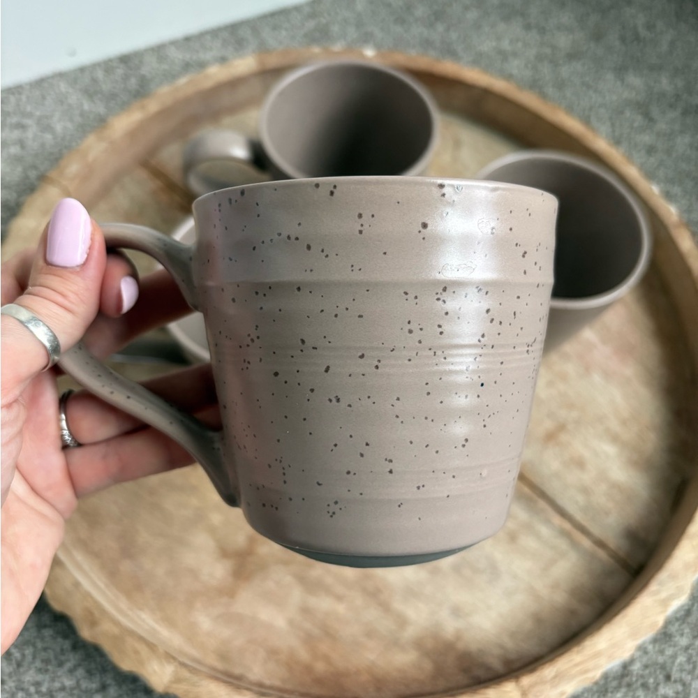 Bee & Willow Brown Stoneware Mugs ☕ Cozy Farmhouse Neutral • Set of 4